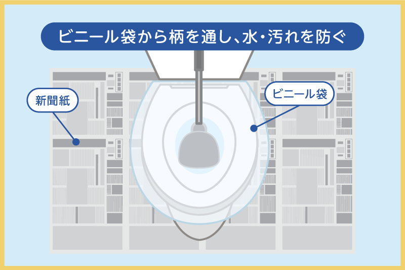 ラバーカップ（スッポン）の柄をビニール袋から通す