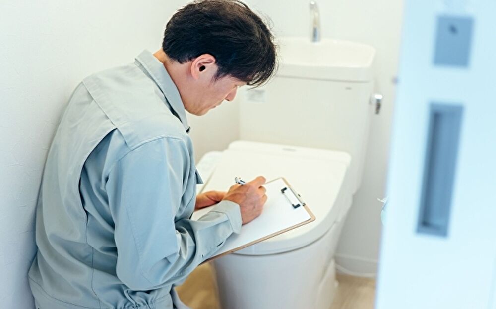 トイレ修理前のスタッフ